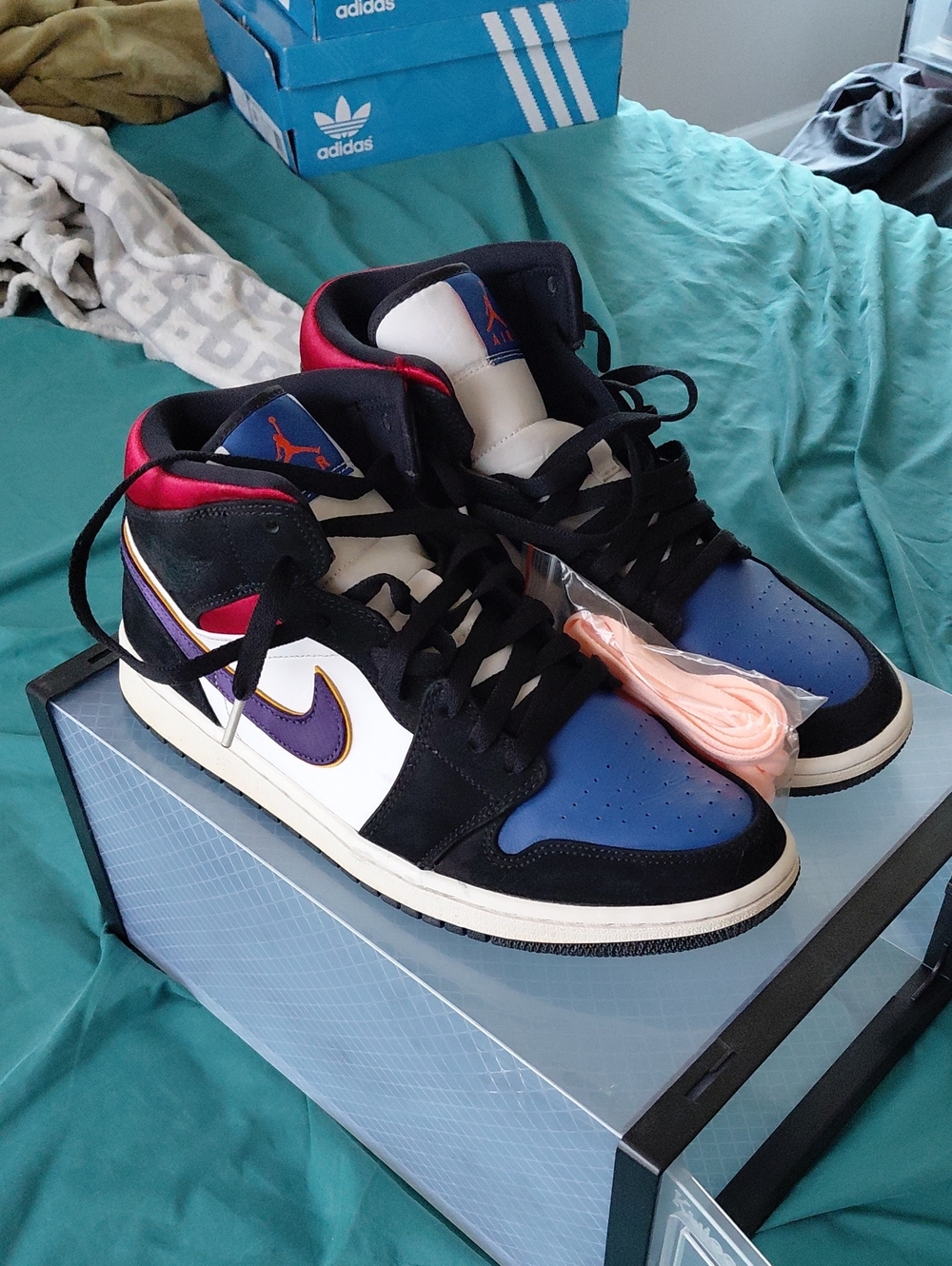 Nike Air Jordan 1 Mid - Blue/Black/White with Purple Accents "Rivals"